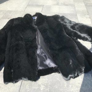 REAL RABBIT BLACK SOMERSET FUR COAT JACKET M/L Ladies